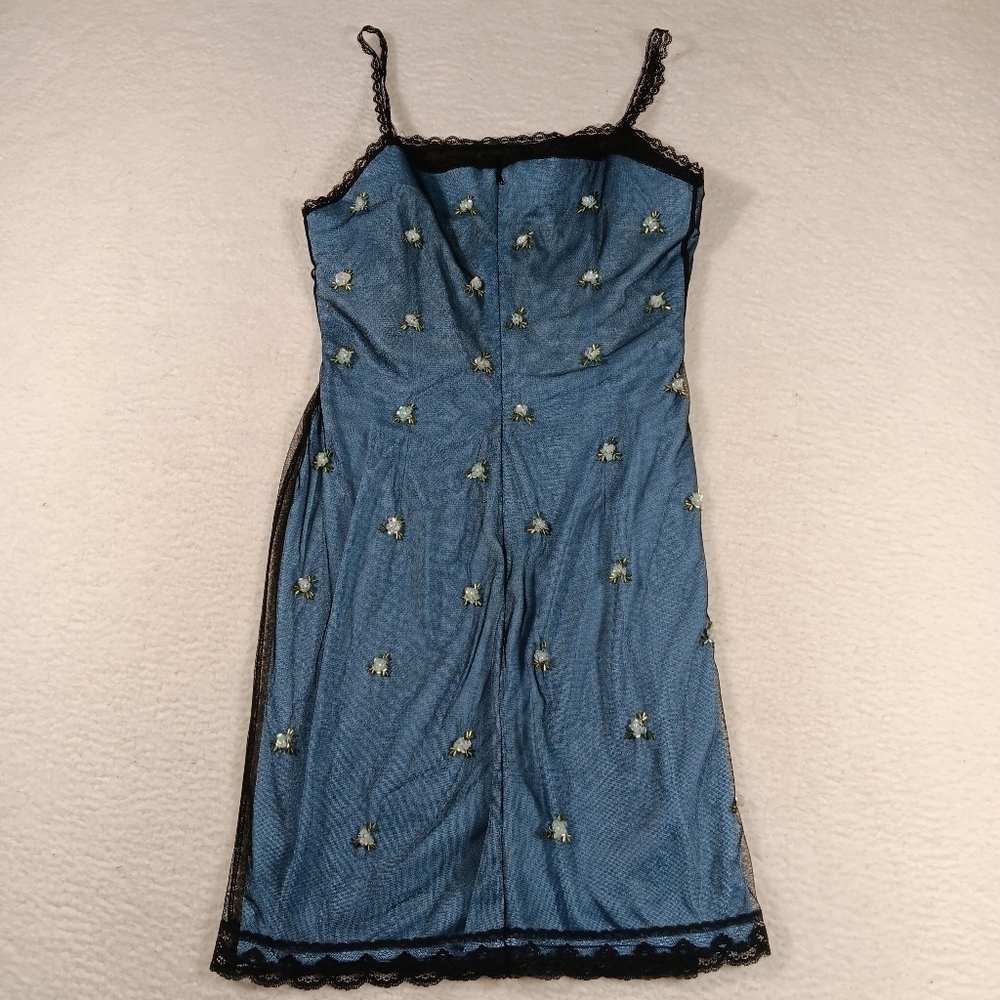 Vintage Papell Boutique Evening Slip Dress Womens 12 Sequins Floral Lace Fairy - Picture 7 of 14